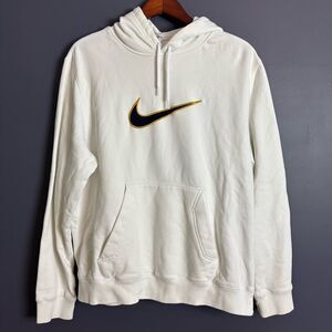 Y2K Nike Center Swoosh White Navy Gold Logo Hoodie Sweatshirt Men's Size XXL